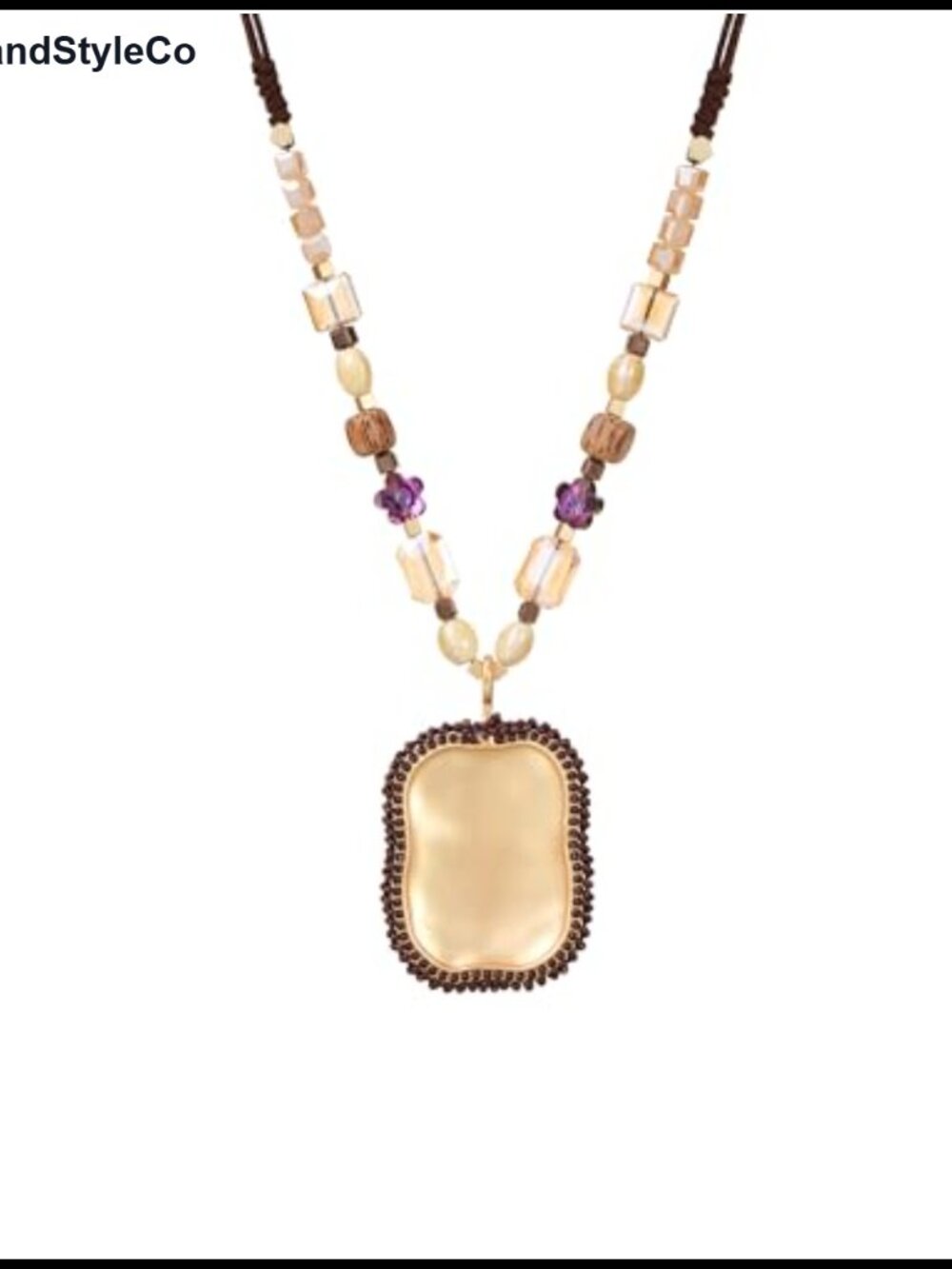 Handmade Cord Braided Natural Stone Wood Shell Beaded Long Pendant Necklace